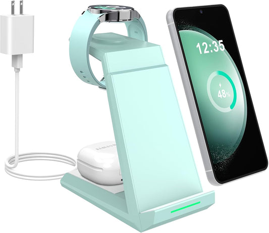 Wireless Charger for Samsung Charging Station - NANAMI 3 in 1 Android Phone Trio Multiple Devices Charger for Samsung S25 S24 S23 Ultra/Galaxy S22 /S21/Z Flip 5/Fold 5/Buds, Galaxy Watch 6/5 Pro/4
