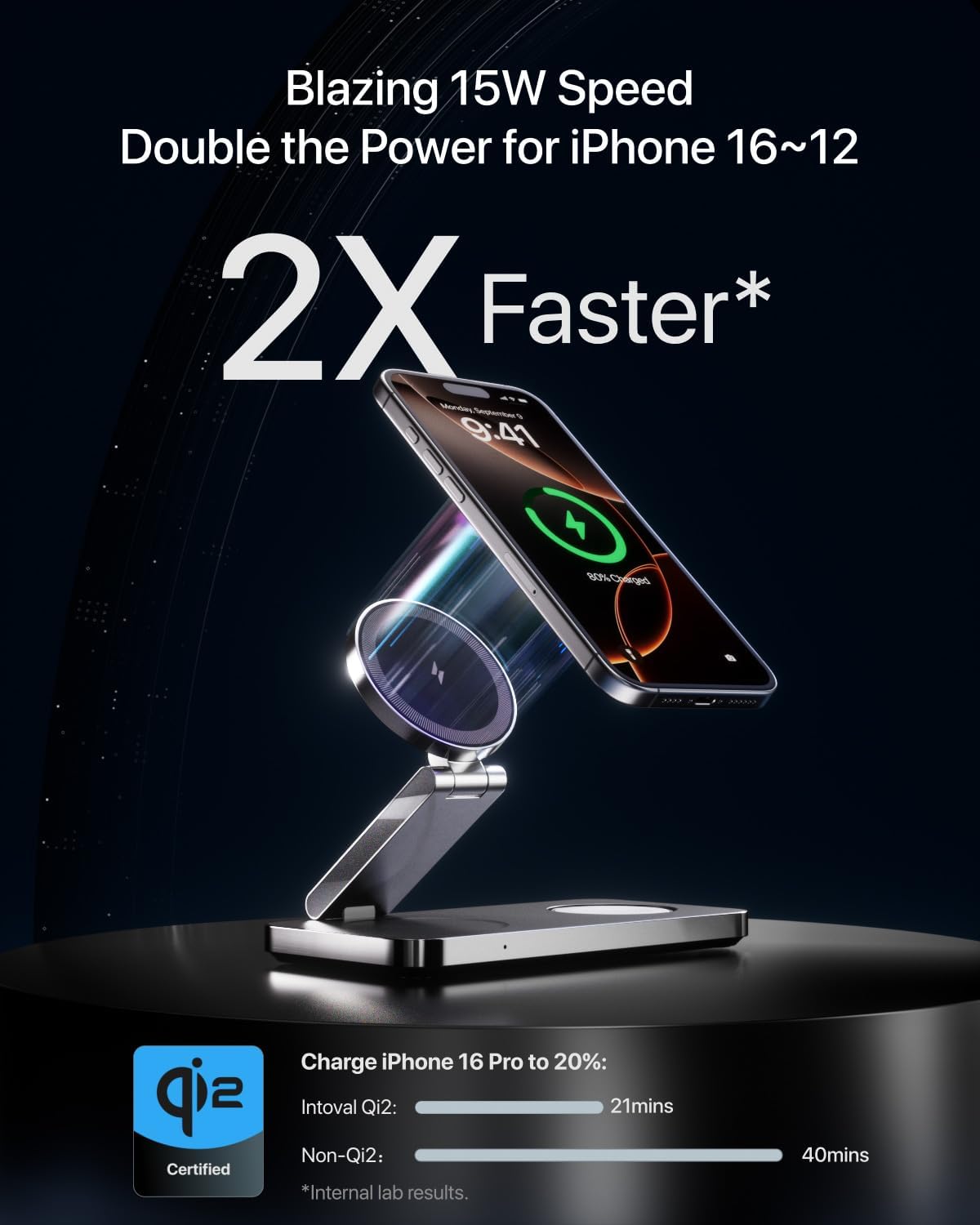 Intoval 3-in-1 Foldable Wireless Charging Station, Qi2 Certified 15W Ultra Fast Wireless Charger for Magsafe, Magnetic Charger Stand for iPhone 16/15/14/13/12, Apple Watch & AirPods. (Black)