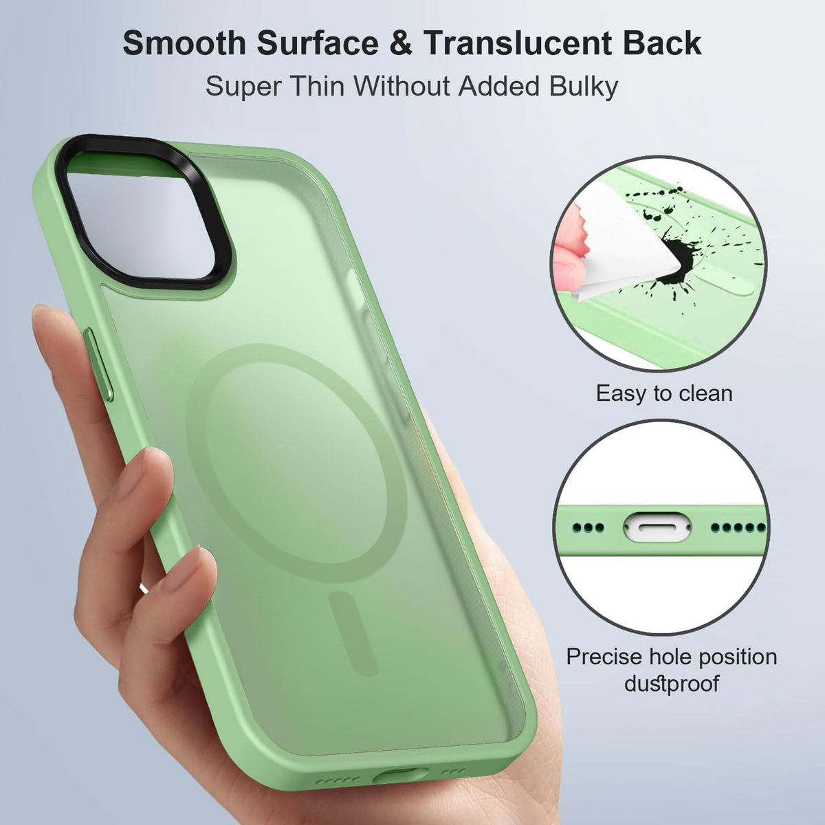 BossKiss iPhone 13 Magnetic Case, Light Green Translucent Matte, Compatible with MagSafe, Screen & Camera Protector
