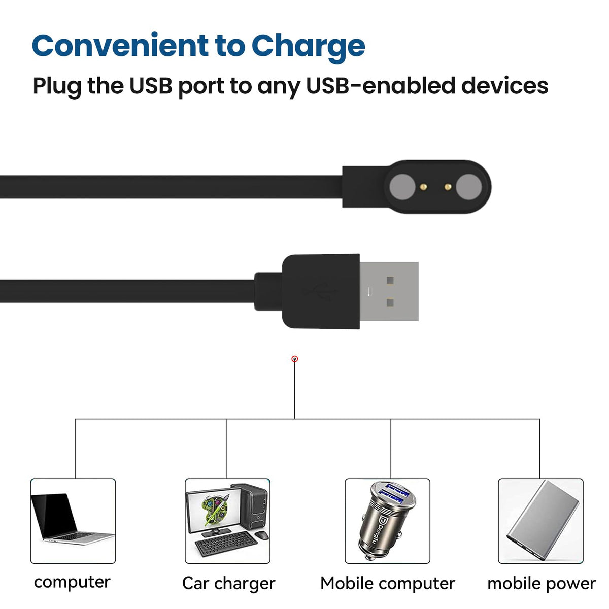 Butele Kids Smart Watch Charger, Magnetic 2ft Charging Cable for H69 H39plus Smart Watches (Black)