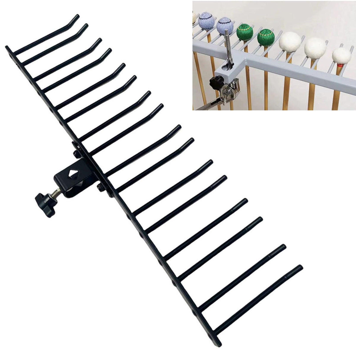 TUOREN Drum Mallets Mount Holder Mountable Multi Pair Marimba Timpani Mallets Organizer Hanging Rack for 3/8 to 7/16 Diamete