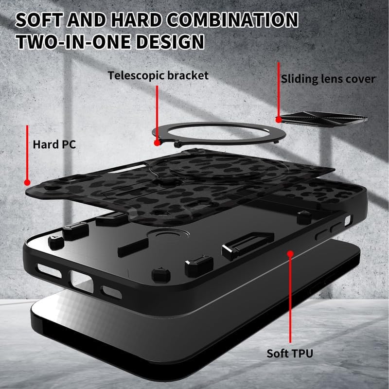 Shop Motorola G Stylus 5G 2023 Case: Black Leopard Print, 6.6" with Screen Protector, Slide Camera Cover & Ring Holder