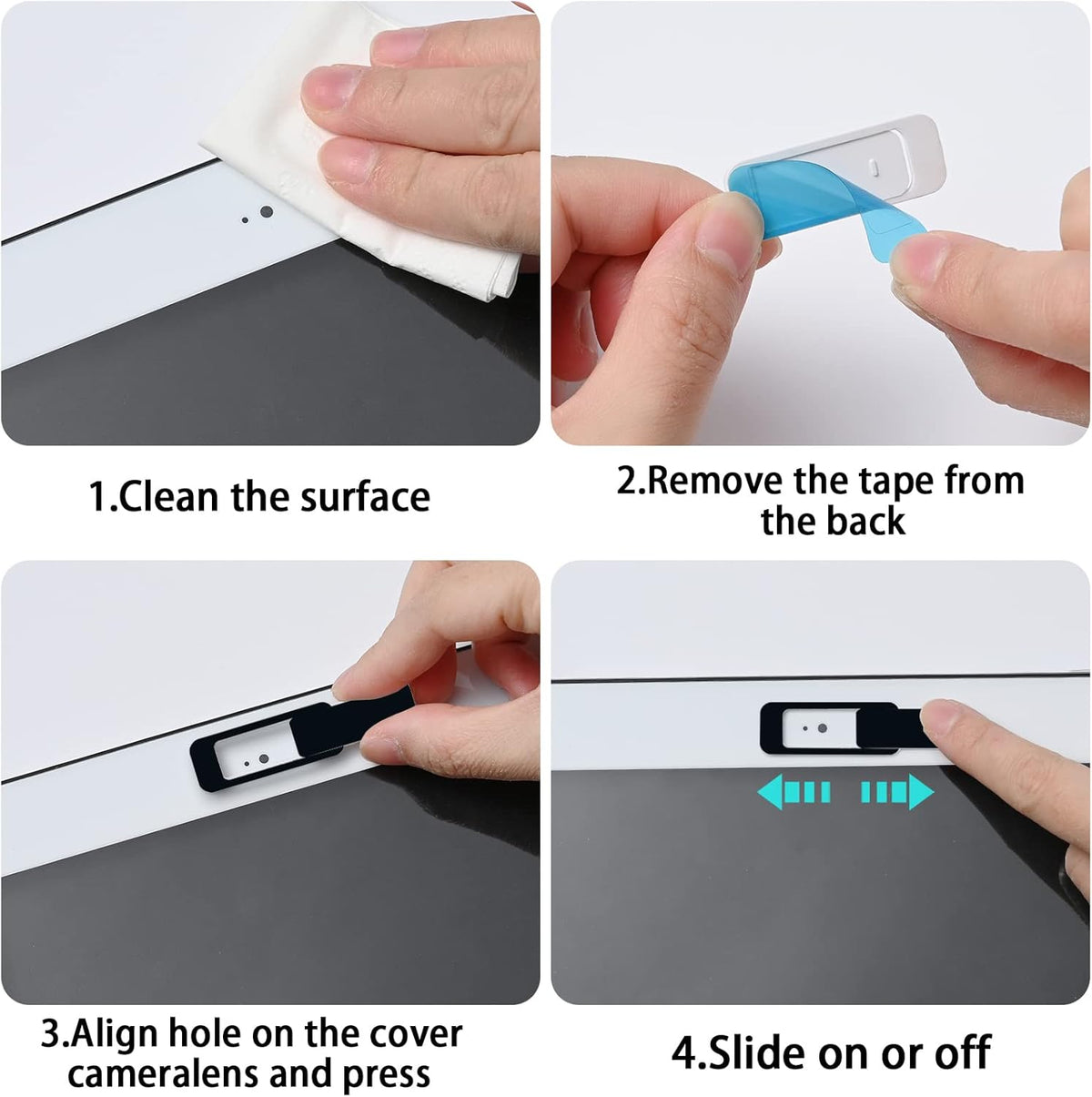 Webcam cover, 3 pieces, laptop camera cover, privacy shielding capacity is twice as big as The traditional, suitable for computer mobile phones, laptops, tablets and so on (black)