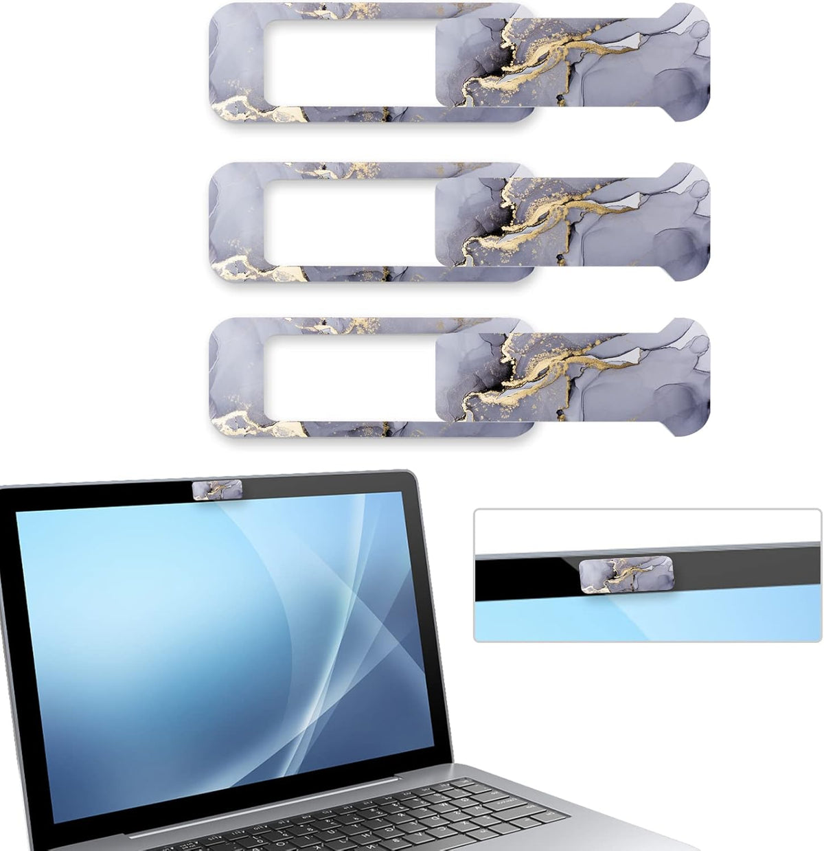 Webcam Cover, 3 Pieces, Laptop Camera Cover, Privacy Shielding Capacity is Twice as Big as The Traditional, Suitable for Computer Mobile Phones, laptops, Tablets and so on (Grey Marble)