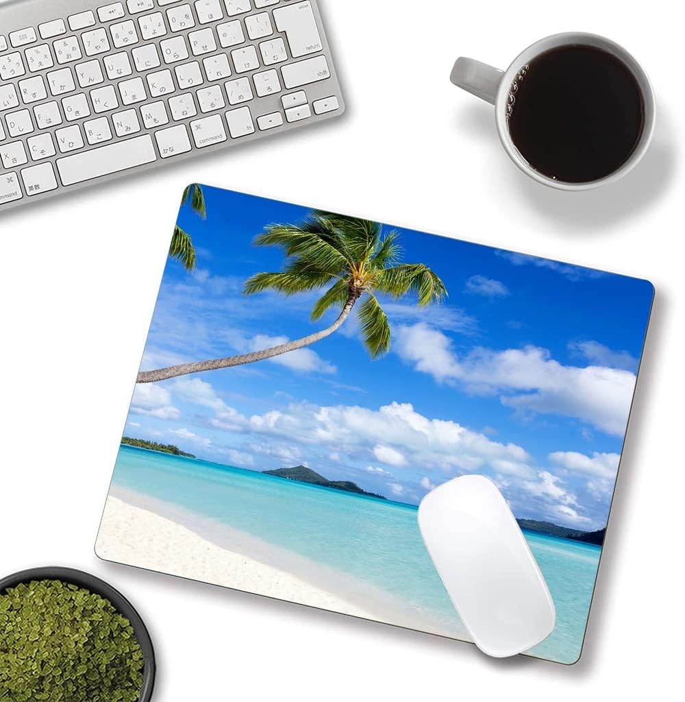 Mouse Pad, Beach Design Mouse Pad, Washable Square Cloth Mousepad for Office Laptop, Non-Slip Rubber Computer Mouse Pads for Wireless Mouse, Cute Mouse Pads for Desk