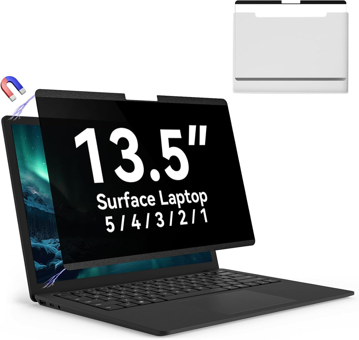 Magnetic 13.5 Inch Surface Laptop Privacy Screen for Microsoft Surface Laptop 5/4/3/2/1, Removable Film Anti-Spy Filter Black Security Protector, Anti Glare Blue Light Shield Matte Screen Guard