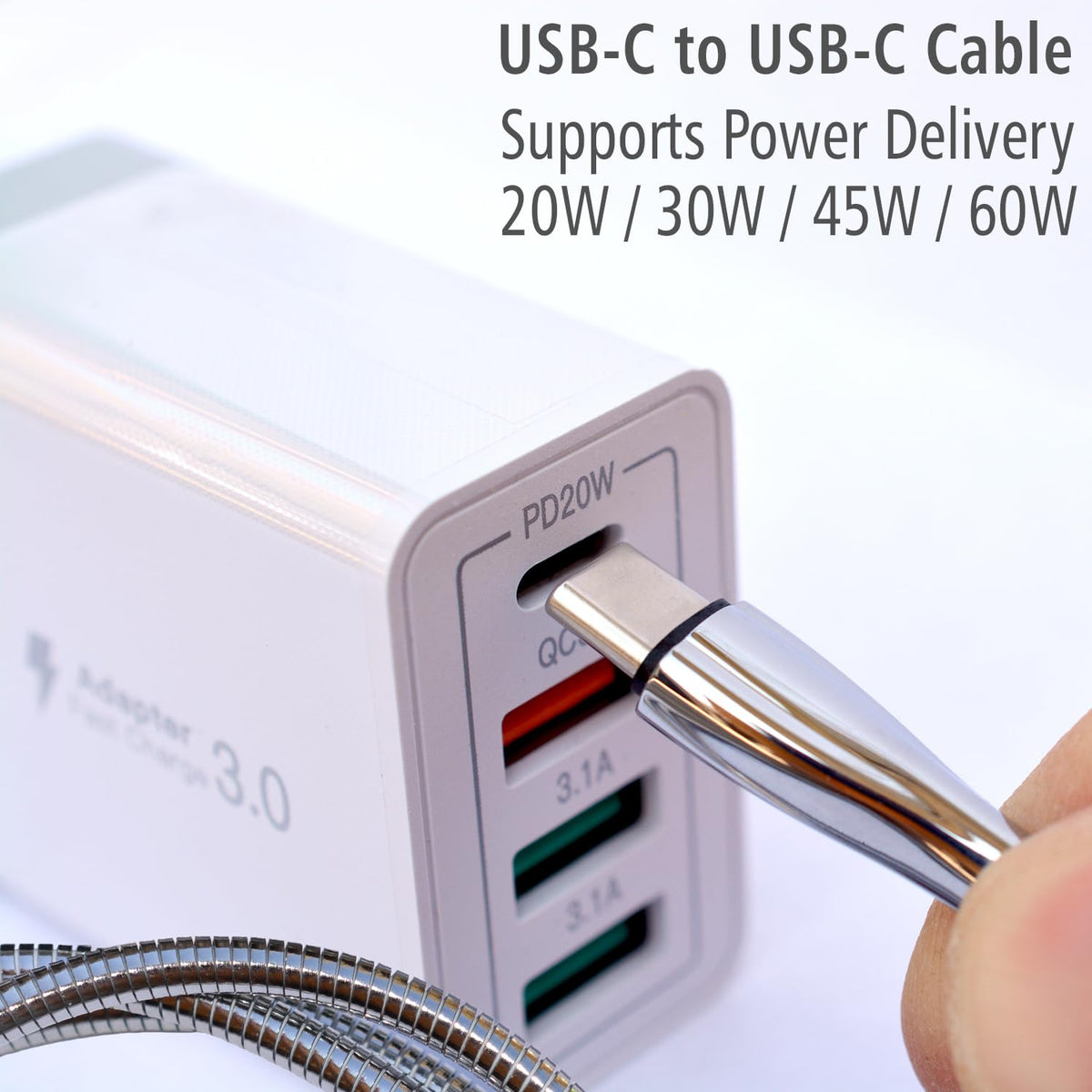 Shop the 6ft Metal Braided Wire USB C to USB C Cable 2-Pack, 60W 3A, Stainless Steel, Tangle-Free, Chew-Proof, Silver.