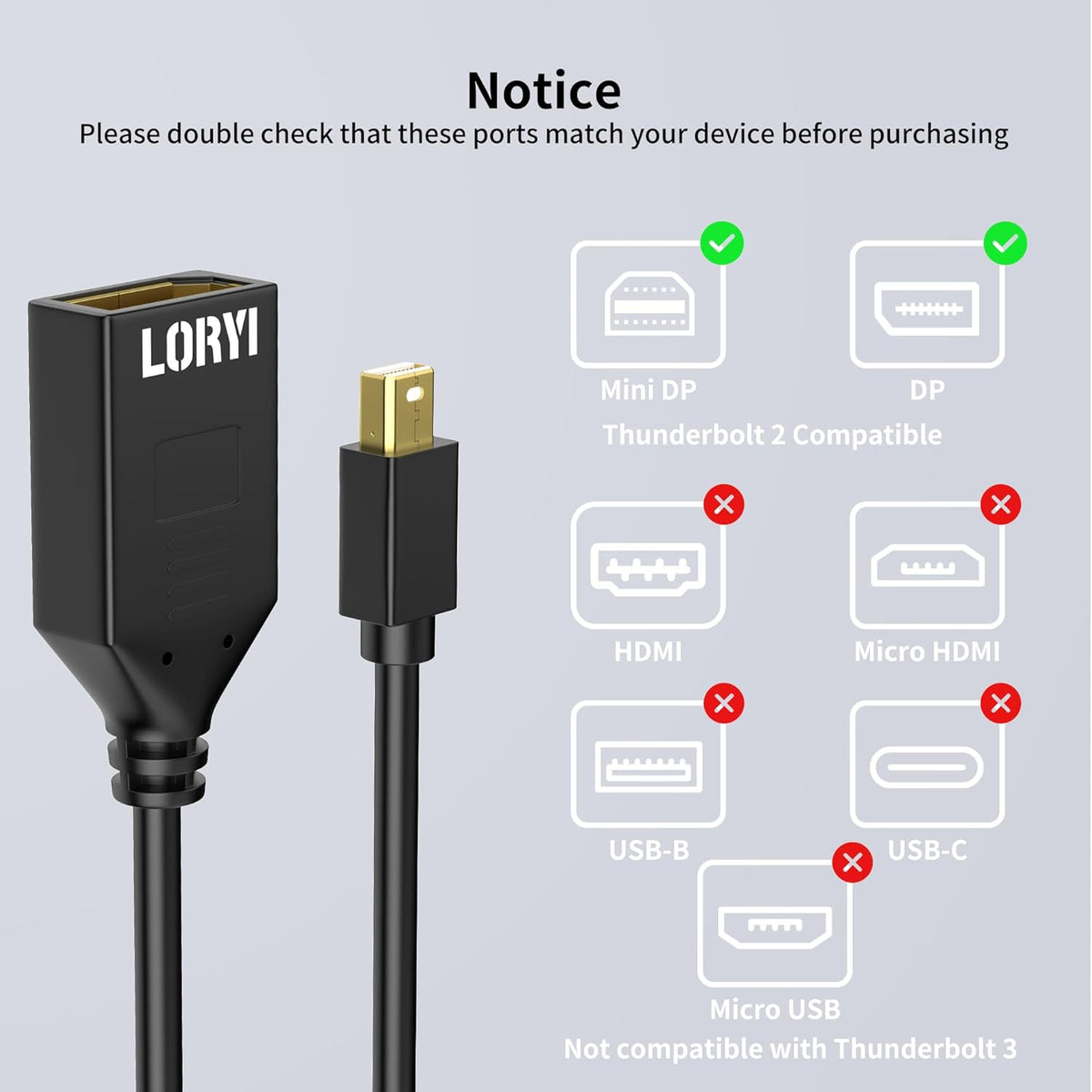 Mini Displayport to Displayport Adapter, 4K@60Hz, Compatible for Thunderbolt 2, MacBook Pro, Air, Mini, Surface Pro