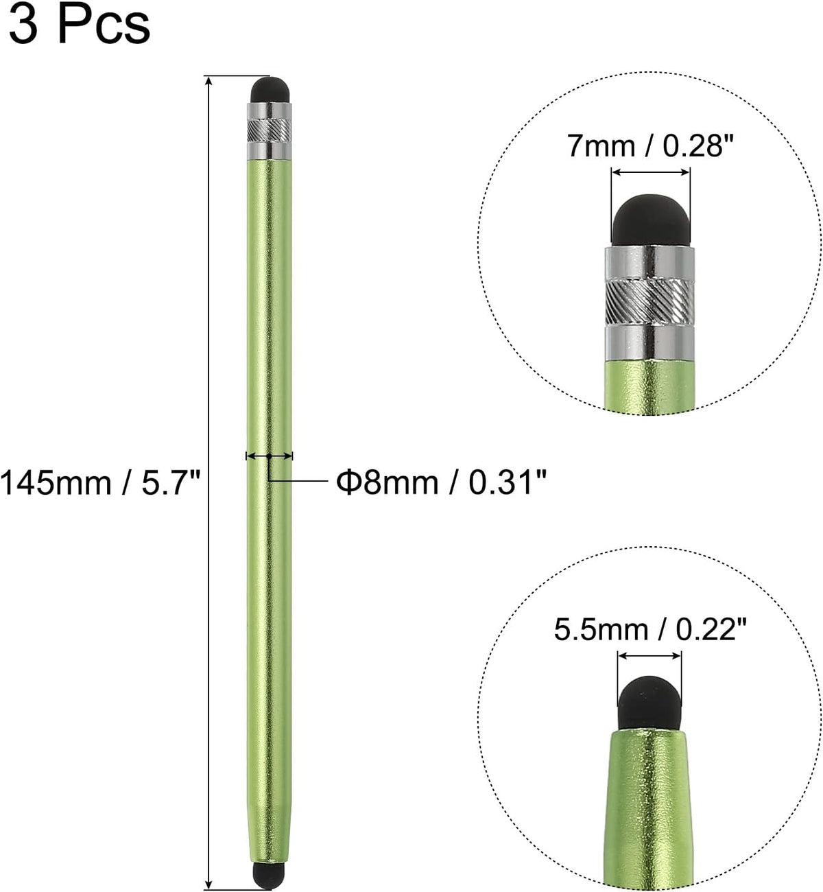MECCANIXITY 3pcs Stylus Pens for Touch Screens, Dual Rubber Tips Capacitive Stylus Universal Tablet Pen (Green)