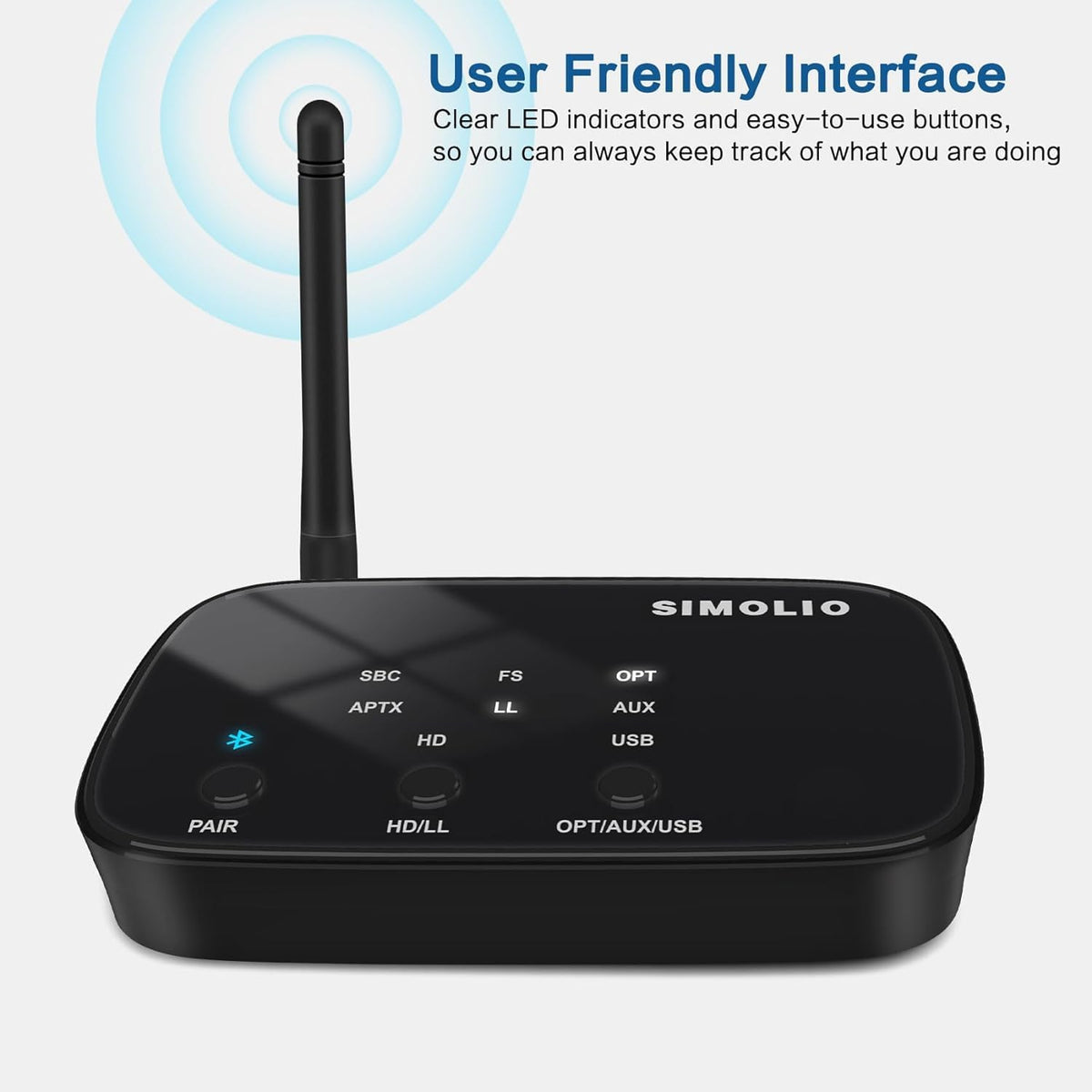 SIMOLIO 201D [2024] Bluetooth 5.2 Audio Transmitter for TV to 2 Wireless Headphones, Long Range
