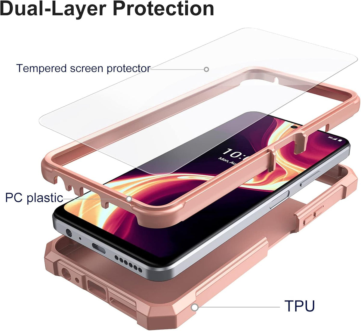 Ailiber Rose Gold Case for Boost Celero 5G Plus with Screen Protector, 2 Layer Structure Protection, Shockproof Bumper