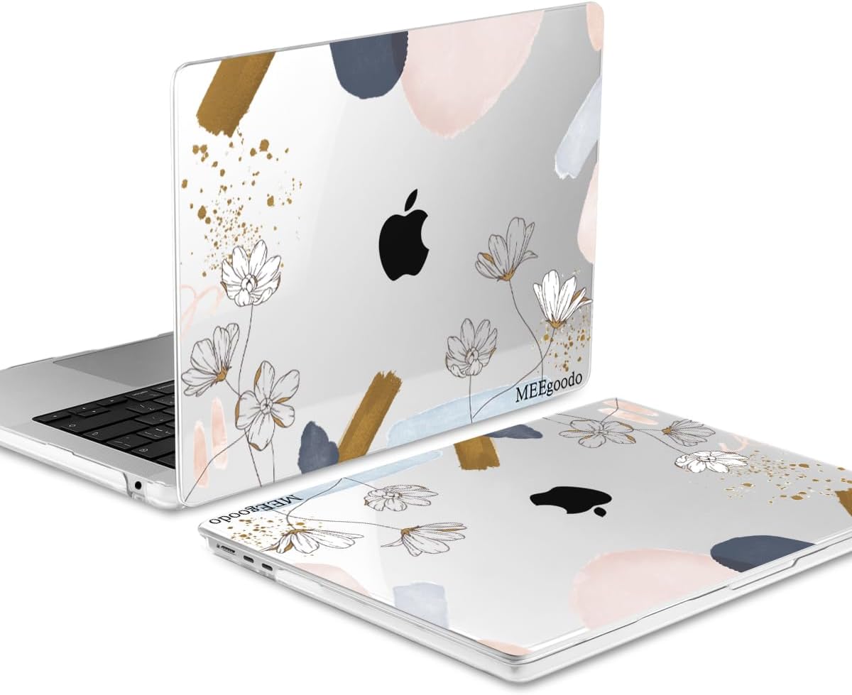 MEEgoodo Case for MacBook Air M4/M3/M2 13.6 inch 2025 2024 2022, Fit Model A3240 A3113 A2681, Compatible with MacBook Air 13 inch, Laptop Hard Shell Case with Keyboard Cover, Golden Watercolor Floral