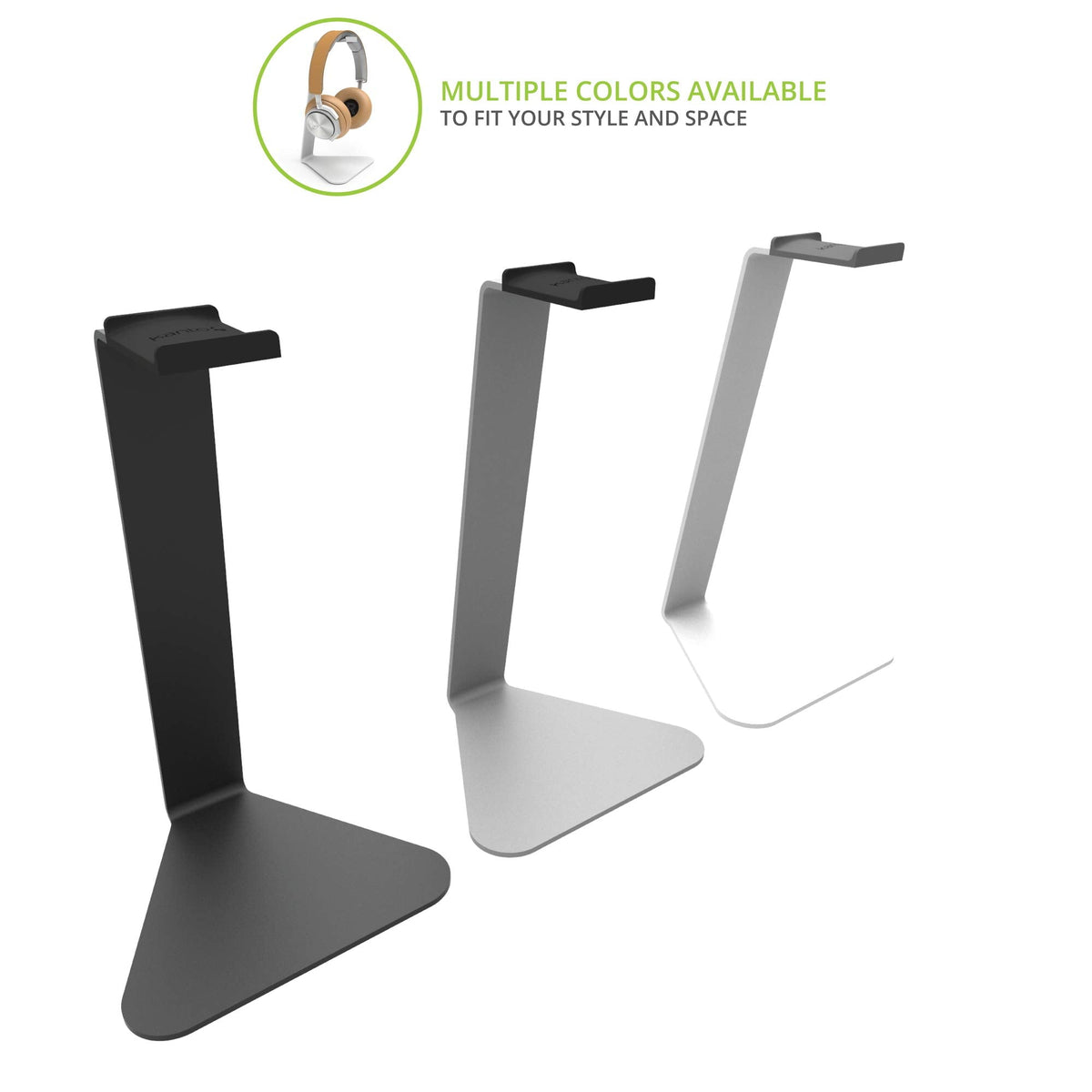 Kanto H1 Universal Headphone Stand - White - Solid Steel Construction - Curved Silicone Resting Surface