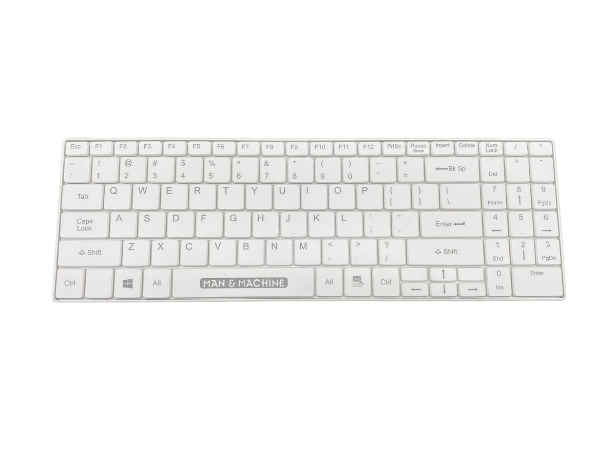 Man & Machine Its Cool Dual-Mode Wireless Washable Keyboard - White - Compact Design, Full QWERTY Layout with Numeric Keypad, Qu