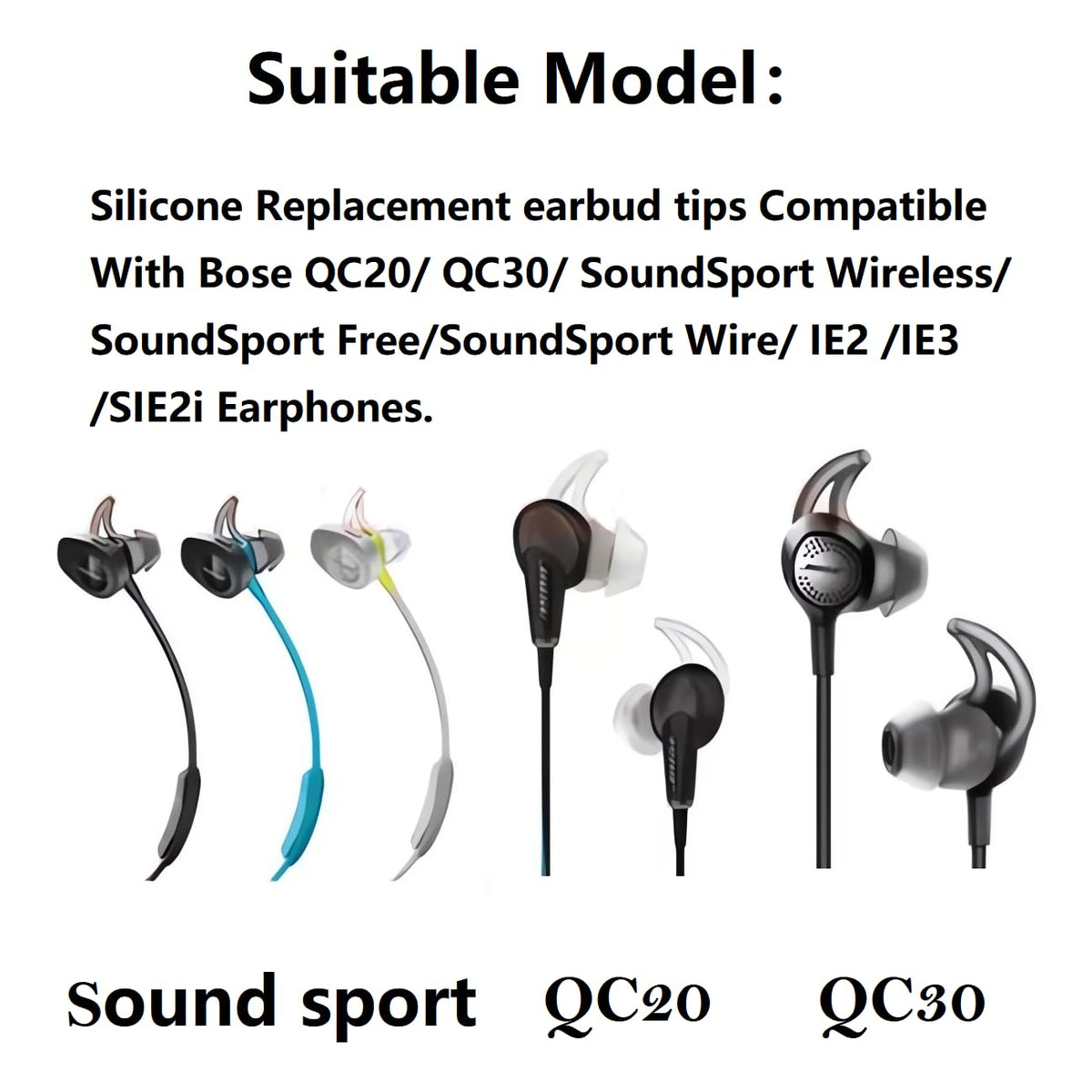 CYADCI Earbud Replacement Tips Silicone Earbud Tips EartipsCompatible with Bose Qc20 Qc30 IE2 SoundSport IE3 SIE2i Headphone Ear Tips 3 Pairs S M L