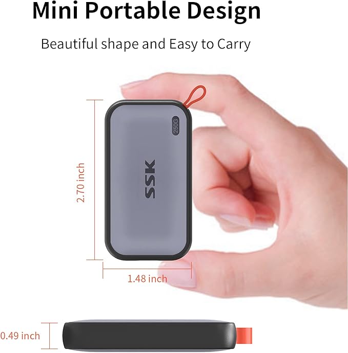 SSK External SSD 250GB USB C SSD External Solid State Drives up to 1050MB/s Portable SSD USB 3.2 Gen2 for iPhone 15/Pro Windows Mac Android Phones and Tablets