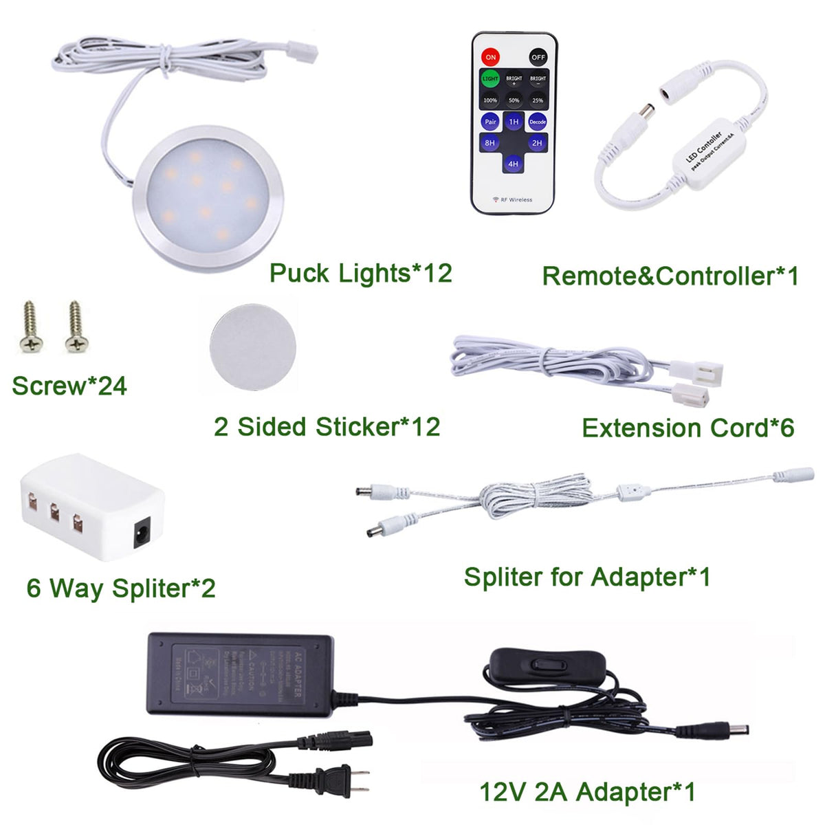 AIBOO Under Cabinet Lighting Kit, Plug in LED Puck Lights with Wireless Dimmable RF Remote Control,12v Stick on Lights for Kitchen Counter, Closet