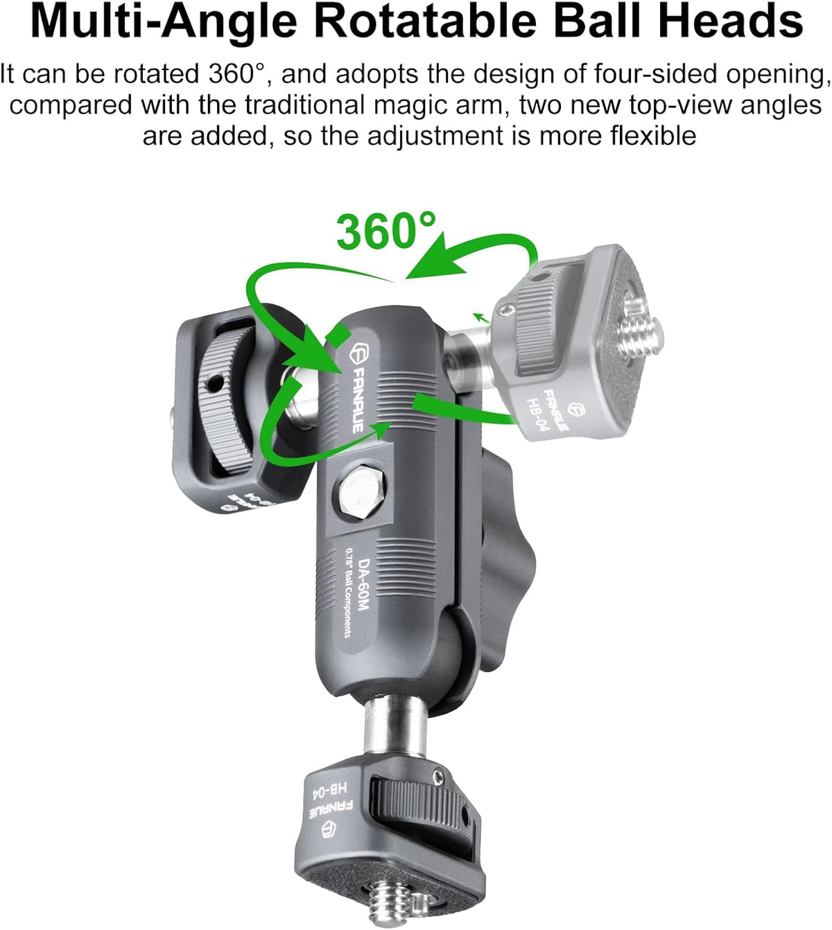 FANAUE Mini Articulating Arm Mount Camera Accessories Compatible with 1/4"-20 to 1/4"-20 Connectors (with Locating Pins) Aluminum-Built Arm Offers Flexibility Connectors