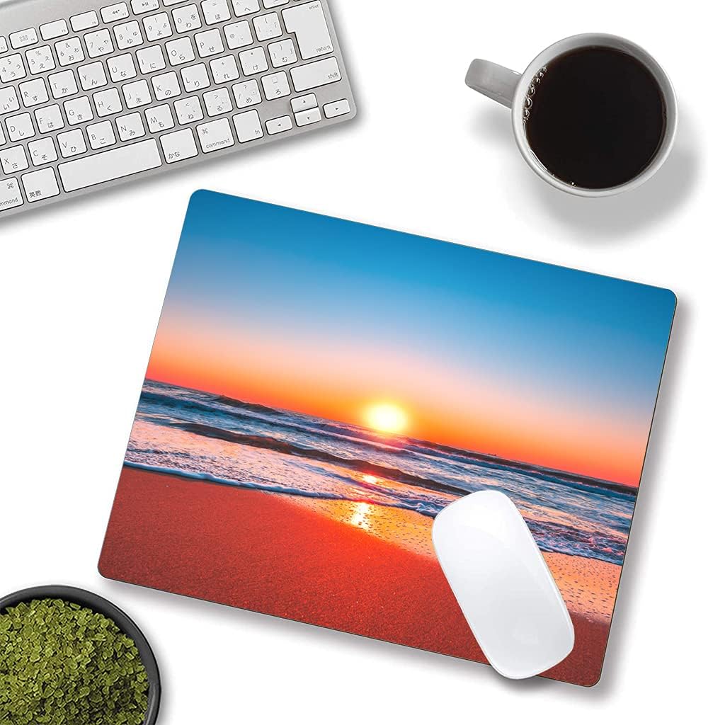 Beach Sunrise Mouse Pad, Seaside Wave Sunset Mouse Pad Custom Design, Square Waterproof Mouse Pad Non-Slip Rubber Base MousePads for Office Laptop, 9.5 inchx7.9 inchx0.12 inch Inch