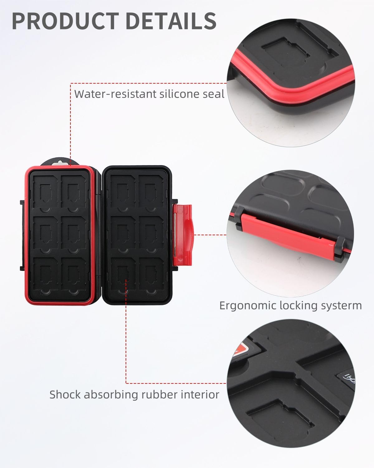 Memory Card Case, Water-Resistant Anti-Shock Holder for 12 SD SDXC SDHC + 12 Micro SD MSD TF Cards Storage Organizer