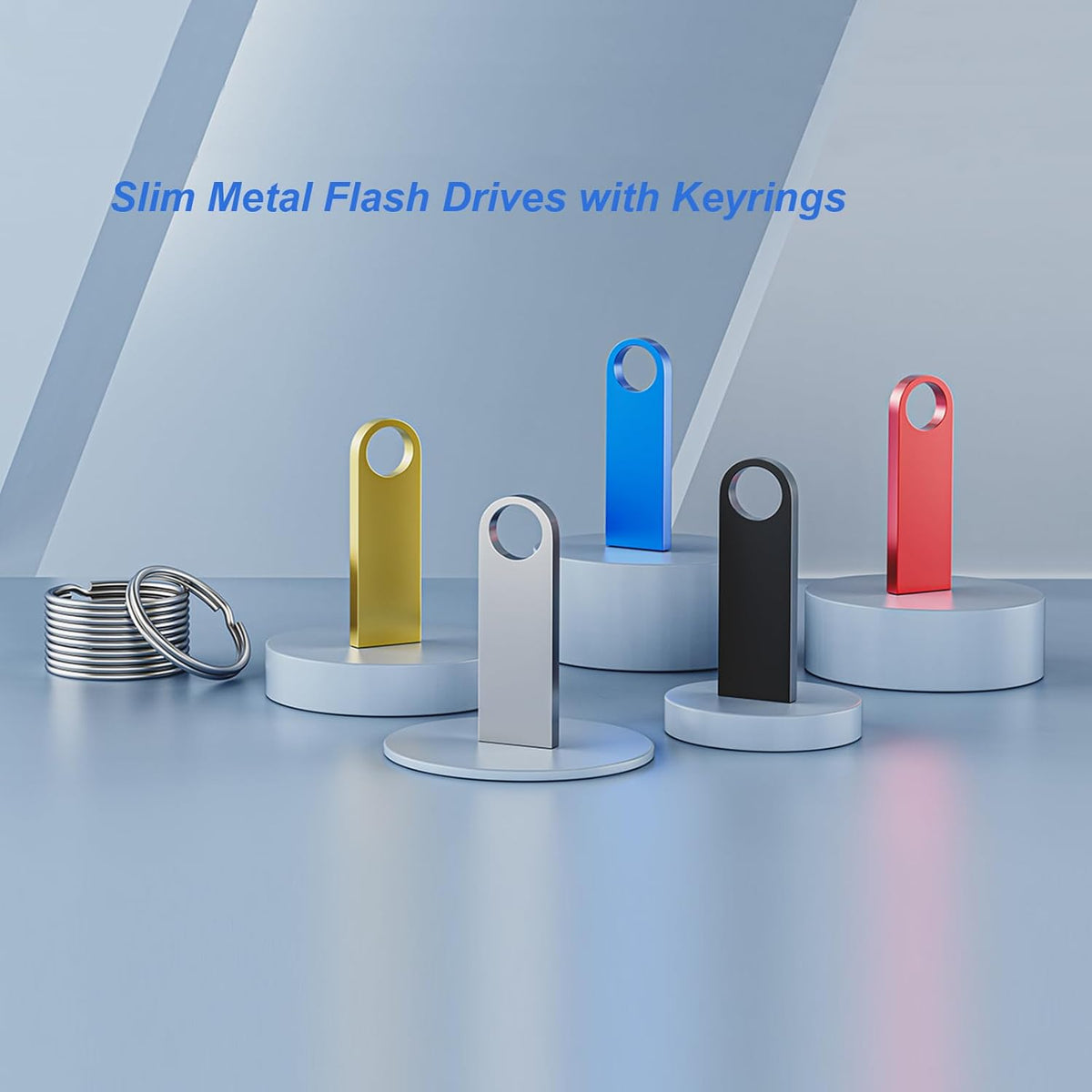 2GB USB Flash Drive 2 Pack with Keychains, Wooolken Sleek Metal USB 2.0 Thumb Drives Memory Stick for PC Laptop Computer