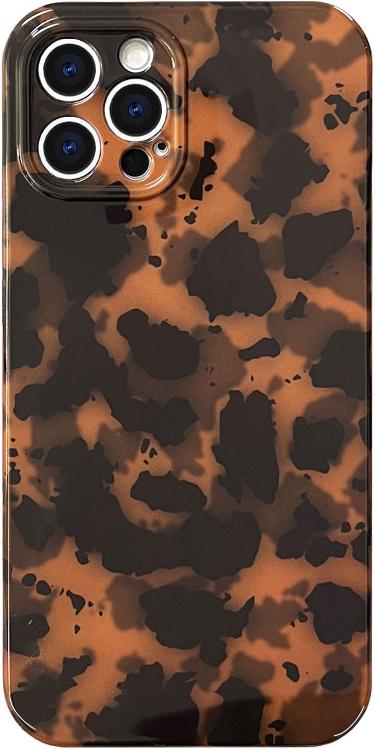 Abbery For Iphone 12 Pro Max Case Tortoise Shell Cheetah Leopard Print Cute Trendy Animal Pattern Design Flexible Soft Tpu Prote
