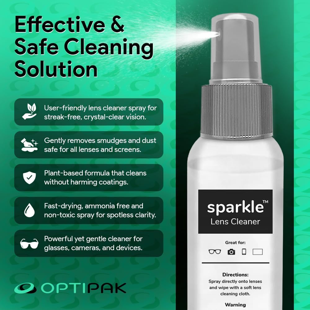 Sparkle Anti-Reflective Lens Cleaner Spray kit | (1) 1oz Glasses Cleaner Spray + (1) Microfiber Cloth for Eyeglasses, Sunglasses, Lenses, Screens and Camera Cleaning Kit (2 Piece Set)