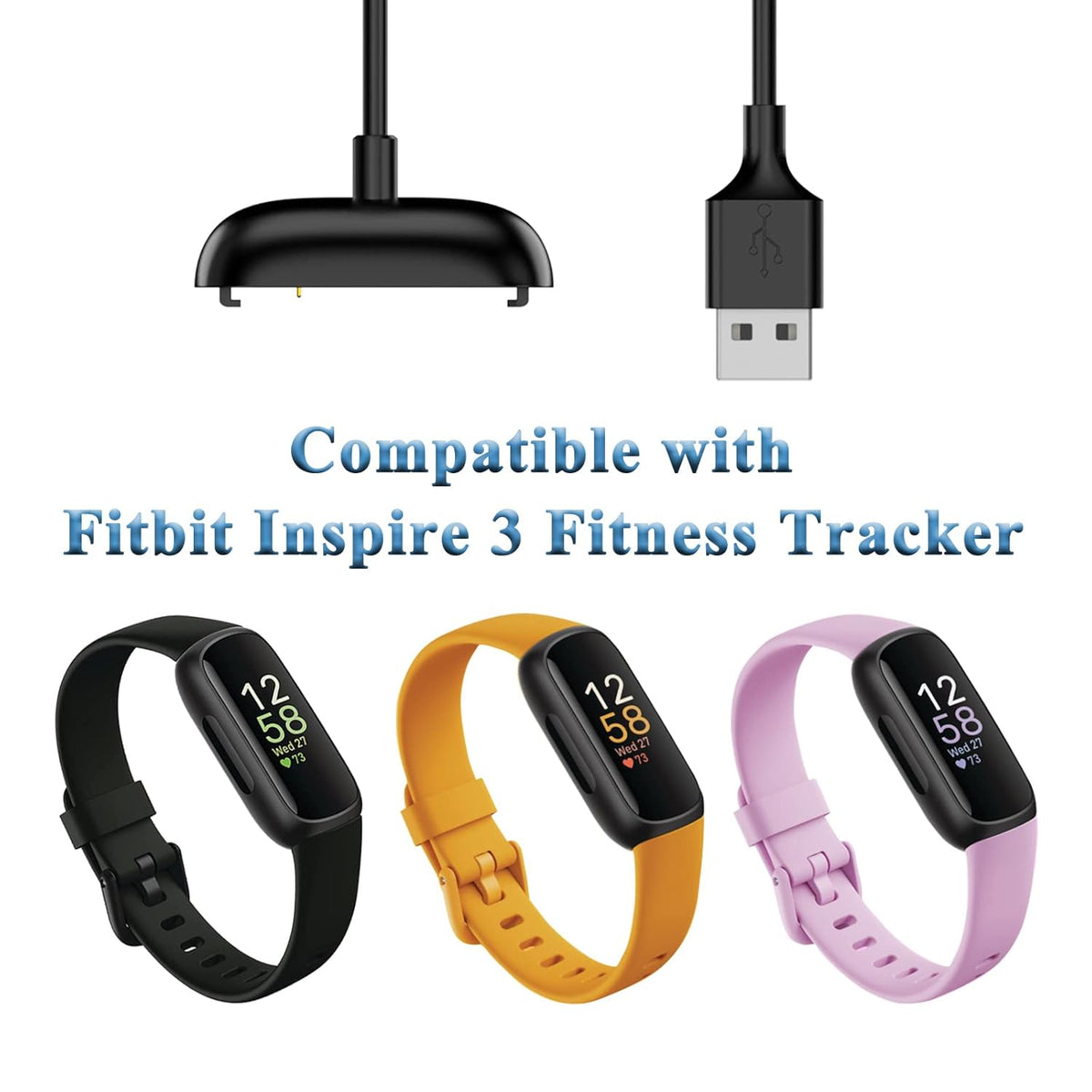 Meliya [2-Pack] Charger Cable for Fitbit Inspire 3, Replacement USB Charging Cradle Dock Stand Cable for Inspire 3