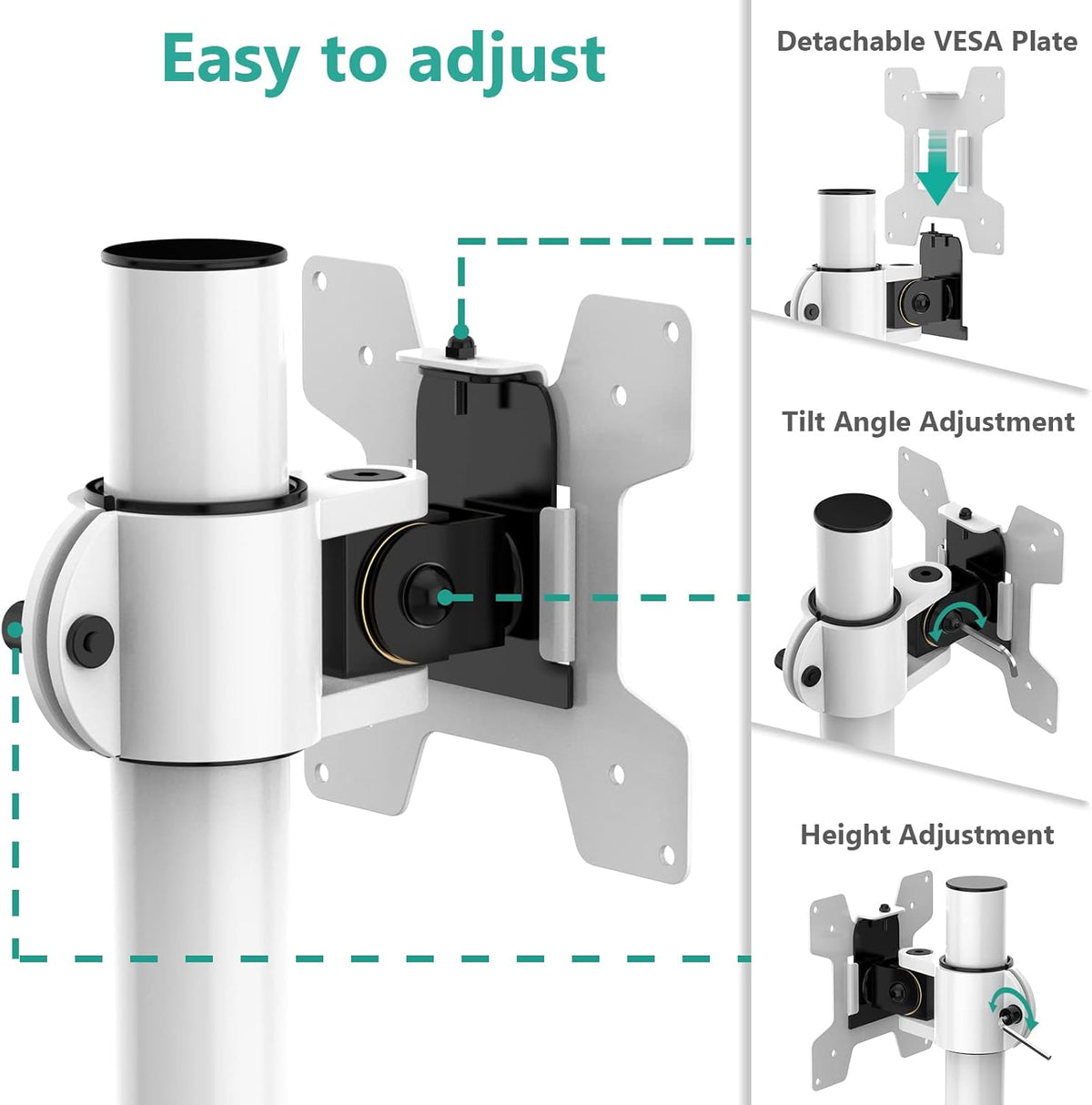 WALI Single Monitor Mount for 1 Computer Screen up to 32 inch, Fully Adjustable Monitor Arm Holds up to 22 lbs (M001S-W), White