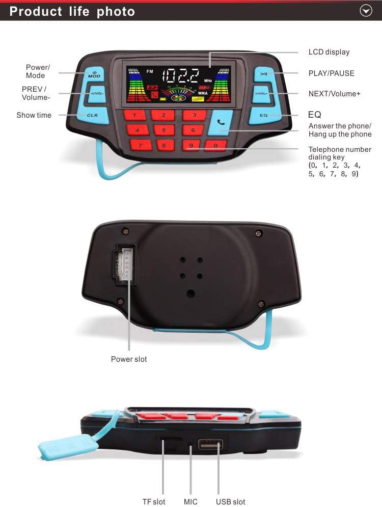 Motorcycle Audio Bluetooth Handfree System, FM Radio Stereo, Amplifier Speaker for UTV, ATV, USB Audio