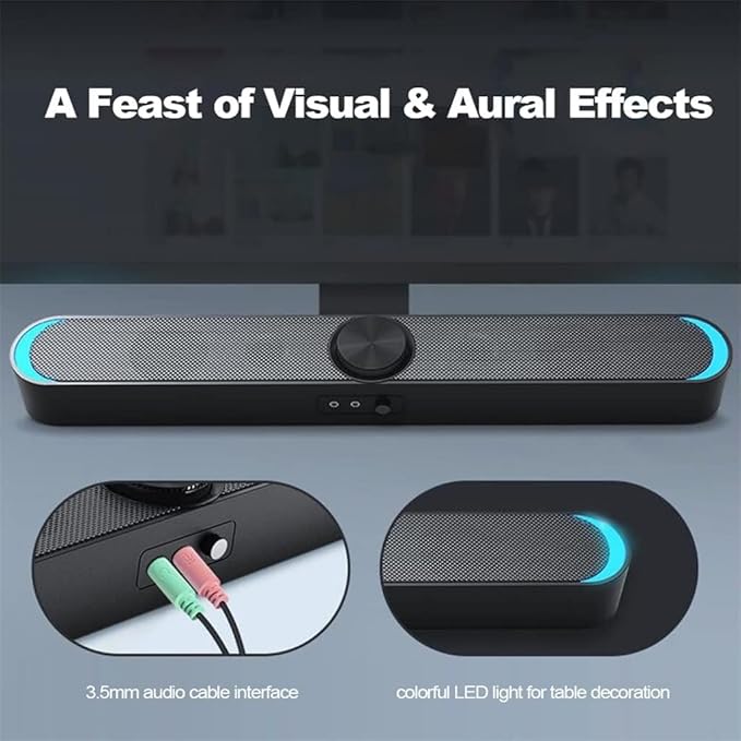 Computer Speakers for Desktop USB Powered Speaker Bar Portable Computer Speakers 3.5mm Audio Mic Plug Wired Soundbar Speaker for PC Tablet Laptop(D)