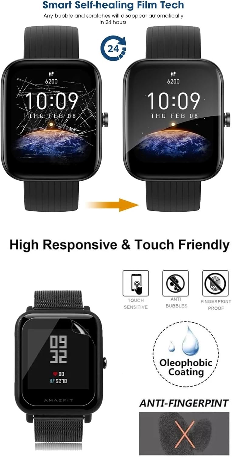 5Pcs Hydrogel Screen Protector for Amazfit Active - 1.75" Smartwatch Soft HD Clear TPU Film, Easy Installation