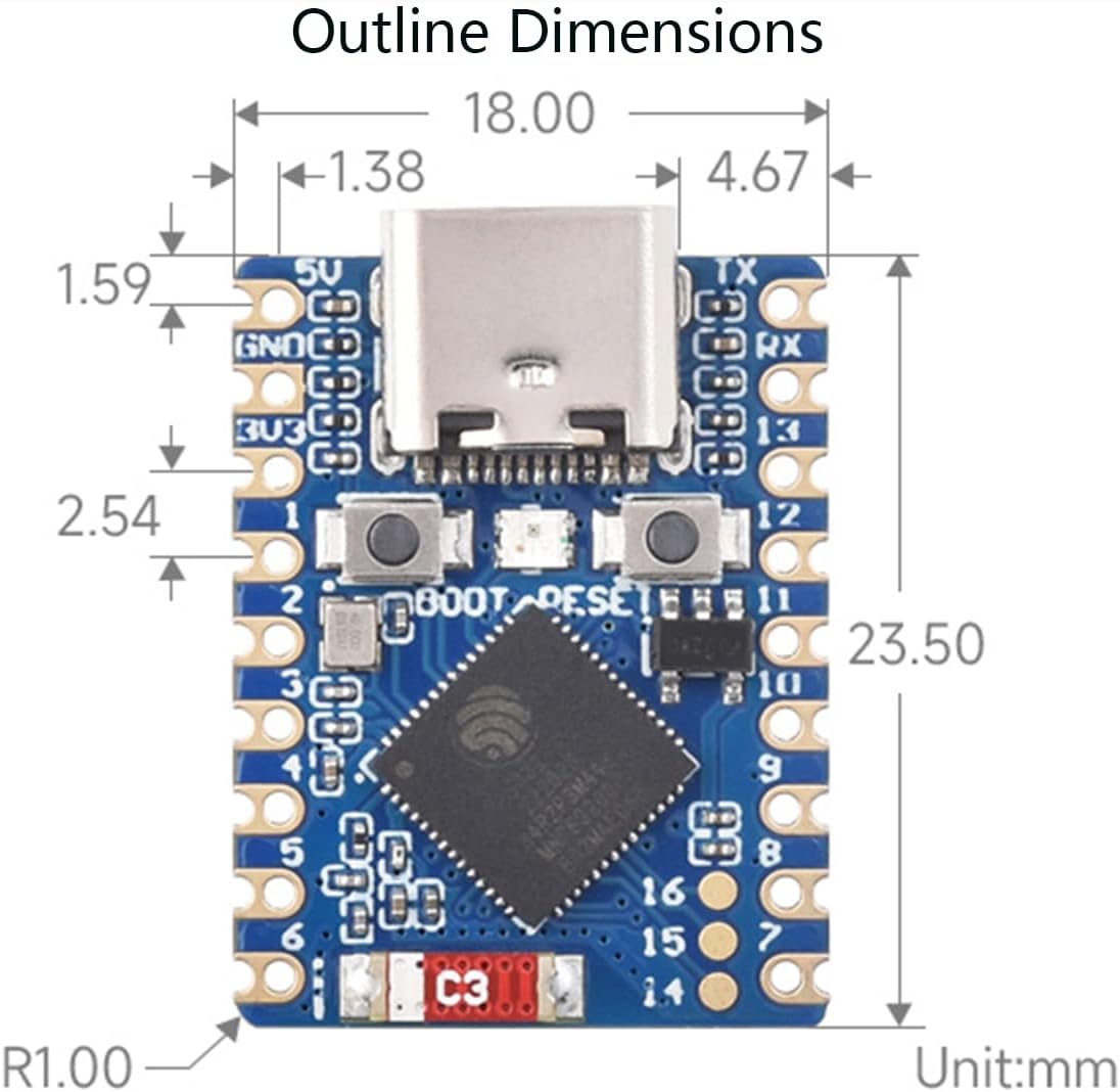 ESP32-S3 Mini Development Board - Dual-Core Processor, 240MHz, 2.4GHz Wi-Fi & Bluetooth 5, 4MB Flash Memory