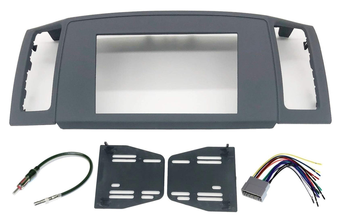 Custom Install Parts Double Din Navigation Stereo Bezel Dash Install Kit with Standard Wiring Harness and Antenna Adapter - Grey Compatible with Jeep