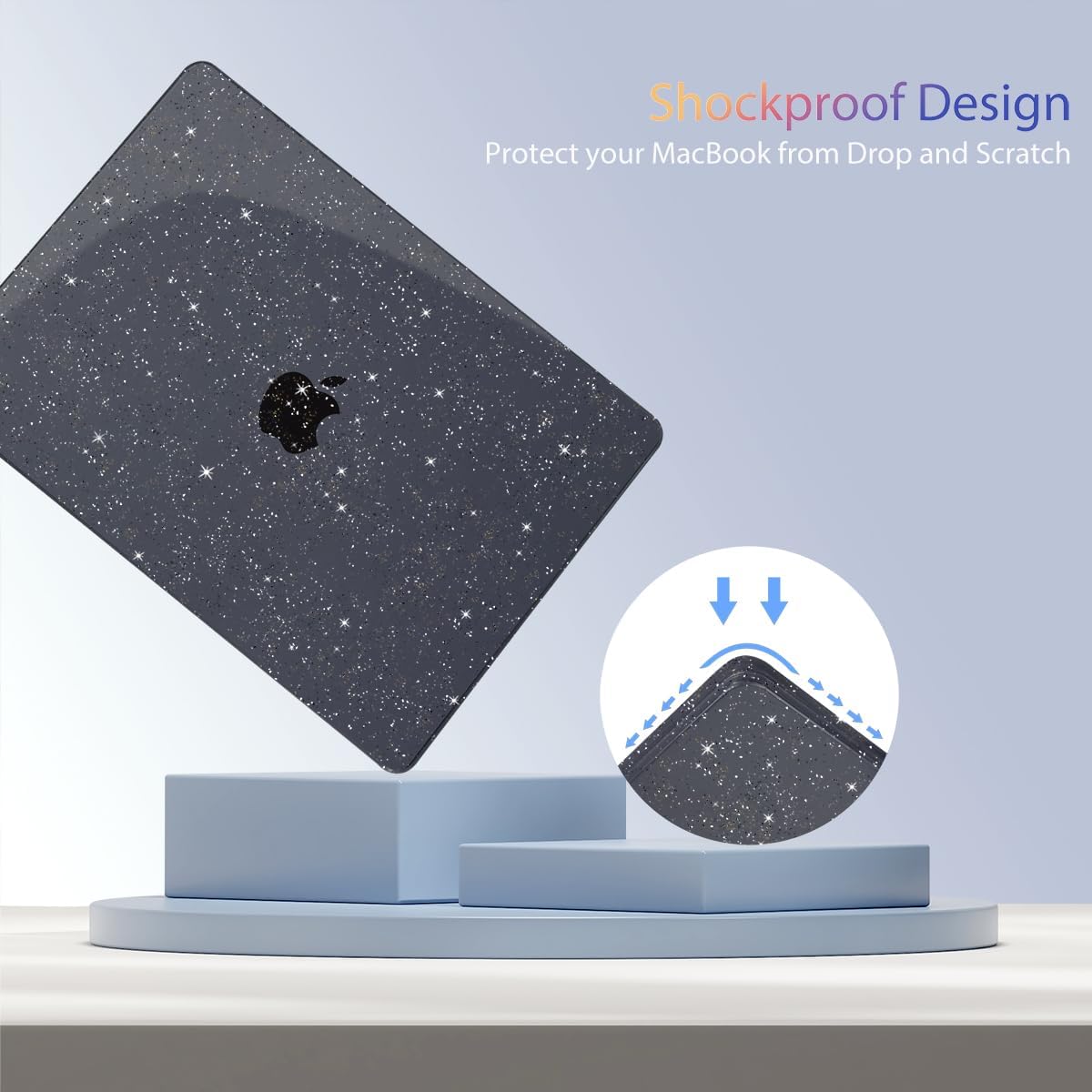 Teryeefi Sparkly Case for M4/M3/M2 MacBook Air 15 inch Case 2025 2024 2023 Model A3241/A3114/A2941, Laptop Hard Shell with Keyboard Cover&OTG Adapter& Screen Protector, Glitter Black