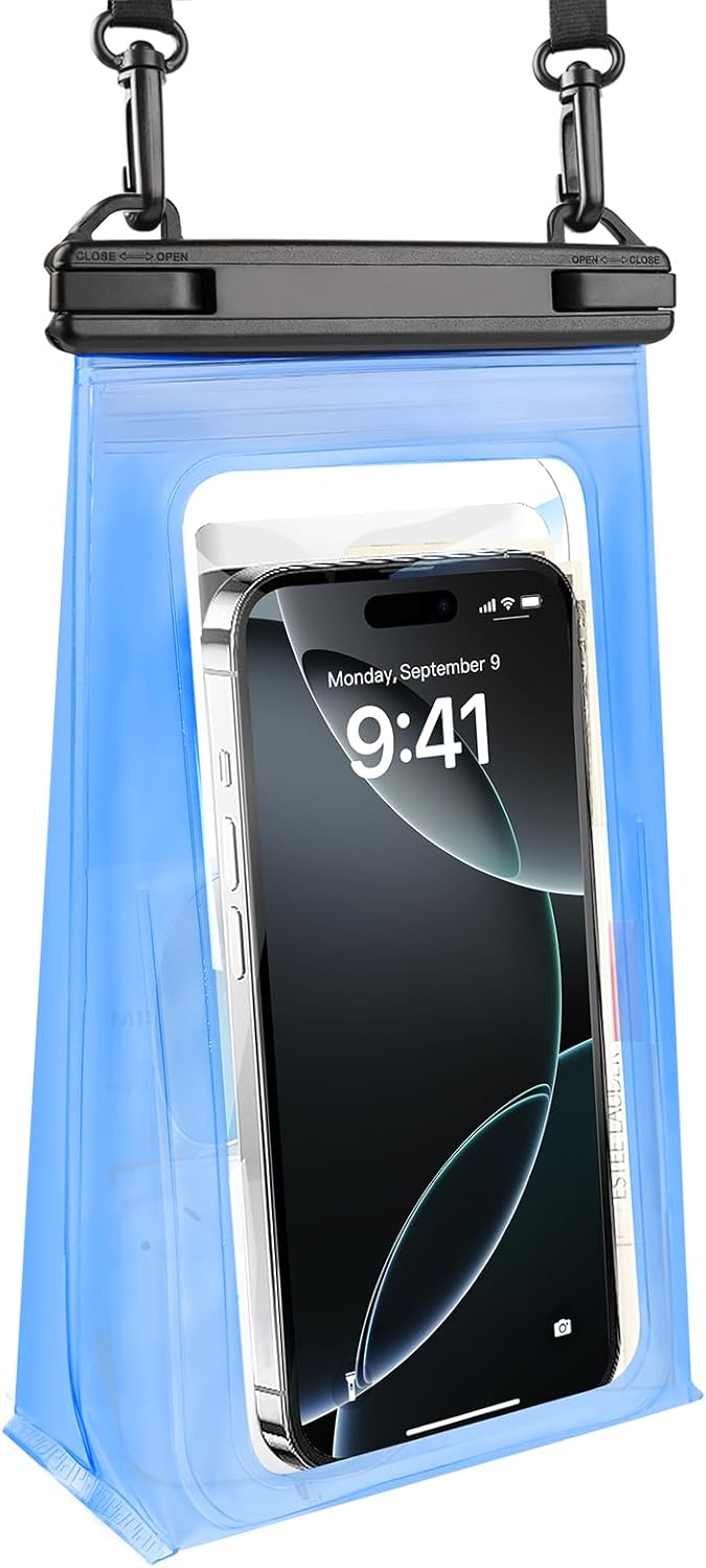 Large Waterproof Phone Pouch, [Expandable Space] Floating Waterproof Bag, IPX8 Dry Bag with Adjustable Lanyard for iPhone Samsung Google Up to 7.0" Blue