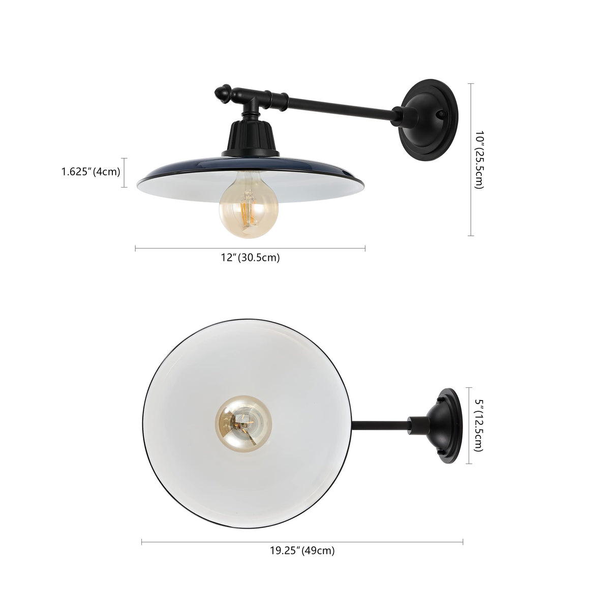 JONATHAN Y 12" Navy/Black 1-Light Modern Farmhouse Outdoor Sconce, Industrial Wall Lamp for Porch Patio, Iron Victorian Arm with Metal Shade, LED Bulb