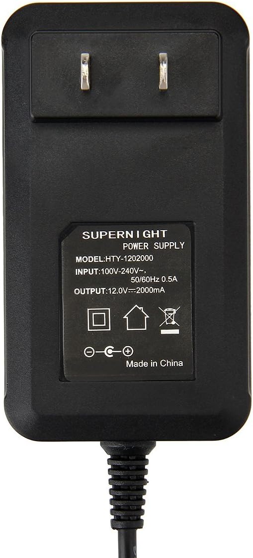 SUPERNIGHT 12V 2A Power Adapter Supply, AC 100-240V to DC, 5.5x2.1mm Jack