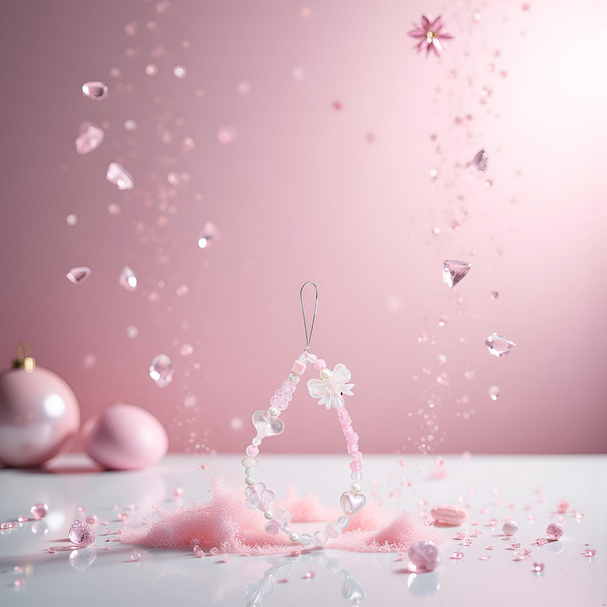 WsjiaboFux Pink Acrylic Beaded Mobile Phone Straps Anti-Lost Hand Strap Pendant Hanging Rope Phone Wrist Hand Lanyard Home Cell Phone Charms Button