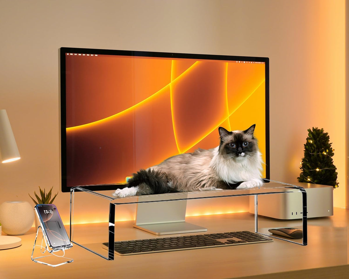Clear Acrylic Monitor Stand Riser 20", Laptop Keyboard Cover cat Proof, Keyboard Protector Anti-Cat Prevent Cats from Touching Keyboard, Clear Monitor Riser for Keyboard Storage