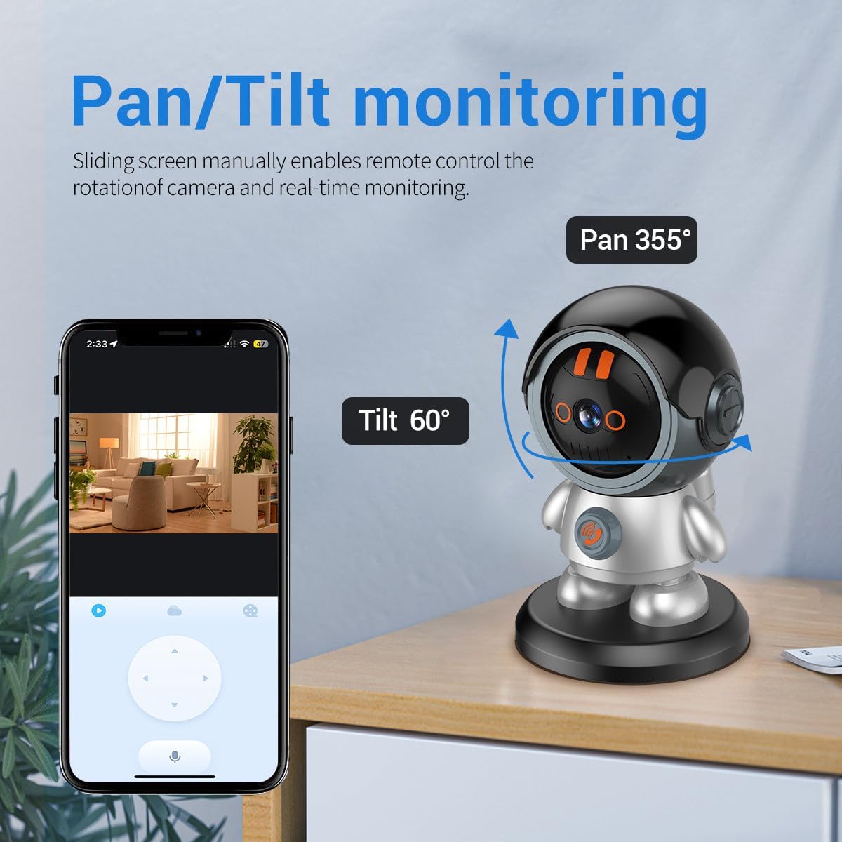 Robot Security Camera WiFi IP Camera, 3MP Surveillance Camera with Night Vision, Motion Detection, 2-Way Talk