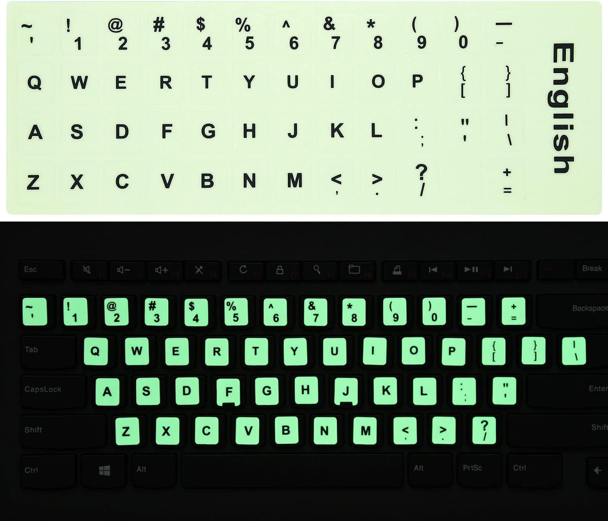 CaseBuy 2PCS Pack Universal English Keyboard Stickers Glow in The Dark, Keyboard Letters Stickers for Computer Laptop