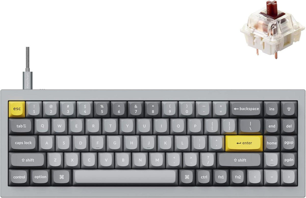 Keychron Q7 Wired Custom Mechanical Keyboard, 70% Layout QMK/VIA Programmable Macro with Hot-swappable Gateron G Pro Blue Switch Double Gasket Compatible with Mac Windows Linux (Grey)