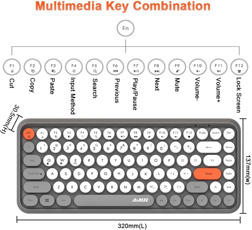 FELICON Wireless Bluetooth Keyboard, Portable Mini 84-Key Typewriter Keyboard for Android, iPad, Windows, Dark