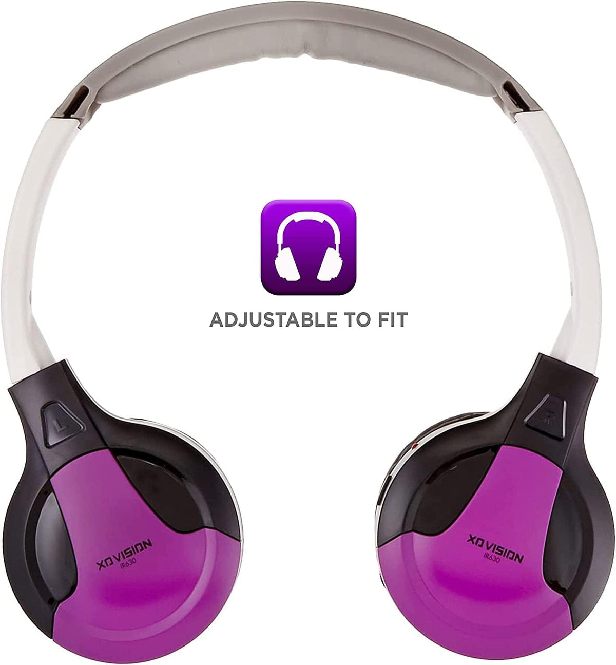 XO Vision IR630PR Universal IR Wireless Foldable Headphones - Purple, Bluetooth-Enabled, Lightweight for Car, Kids