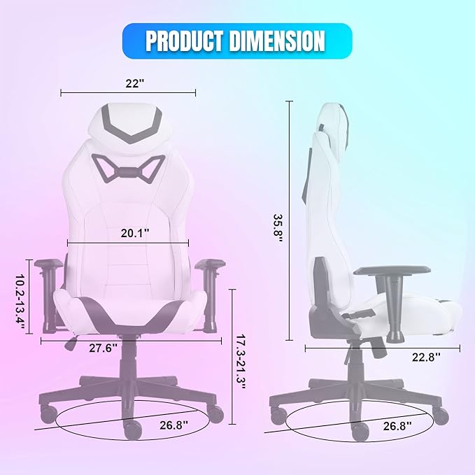 DIKEP Gaming Chair Video Game Chair with Footrest Lumbar Support Headrest PU Leather High Back Computer Chair for Home Office Pink White