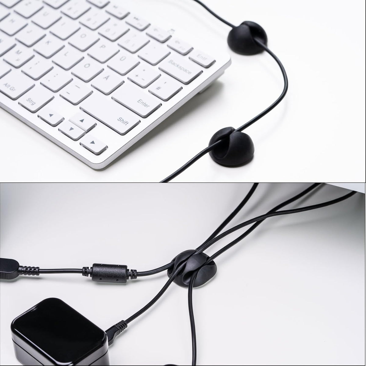 MECCANIXITY Cable Clips Organizer for Desk - 4 Slot Silicone Adhesive Wire Holders for USB Cable, Black