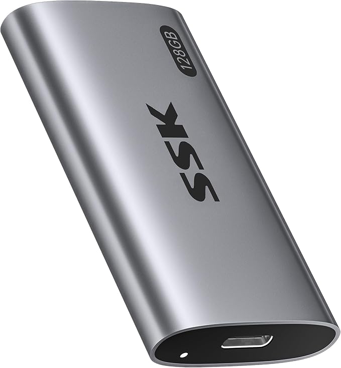 SSK 128GB SSD External Hard Drive Portable SSD Up to 550MB/s Fast Solid State Drives External Drive USB 3.2 Gen2 for iPhone 15/Pro Windows Mac Android with LED Light Trim SMART Supported