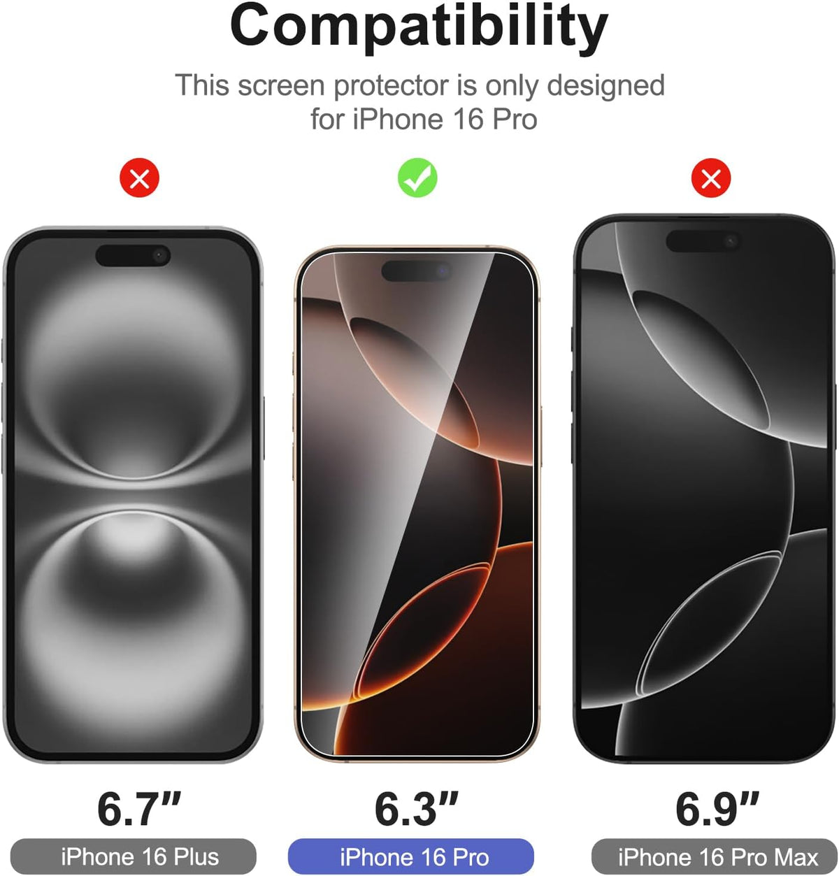 NEW'C 3 Pack Designed for iPhone 16 Pro Screen Protector (6.3 inches), Enhanced Tempered Glass Protection with easy installation tool included,Case Friendly Ultra Resistant