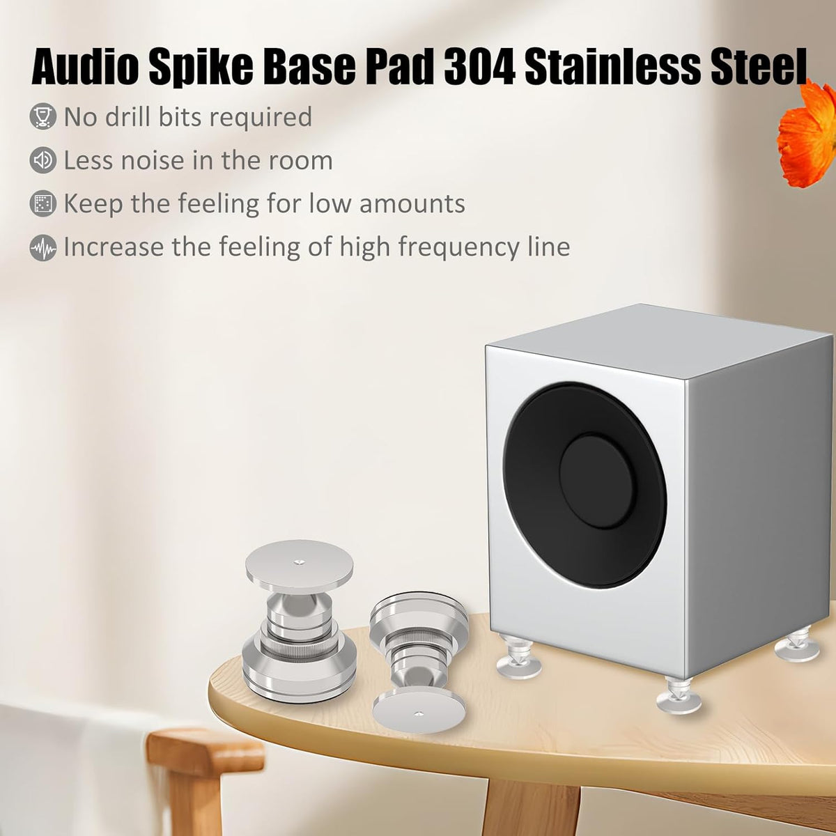 Preffair Adjustable Turntable Feet Stainless Steel Speaker Vibration Isolation Spikes&Pads Subwoofer Floor Protector Shoes Mats Amplifier Vinyl Record Player Shock Absorber Base 4 Sets